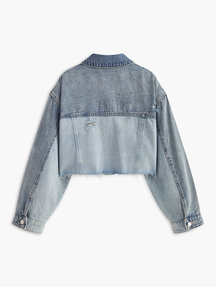Women's Cropped Jacket — Loose Fit Front Button Closure