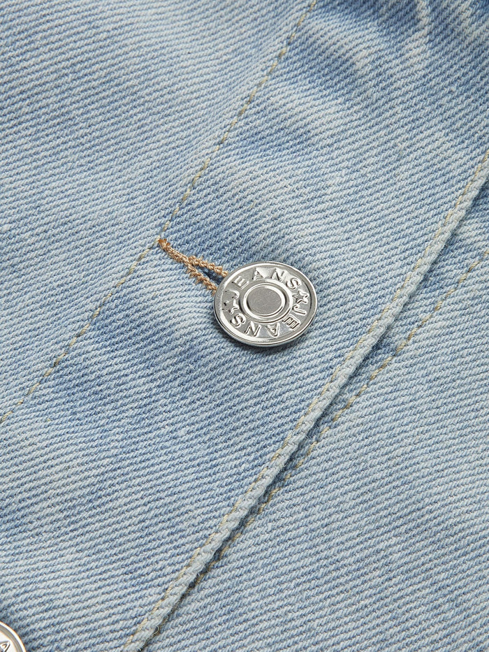 Women's Cropped Jacket — Loose Fit Front Button Closure