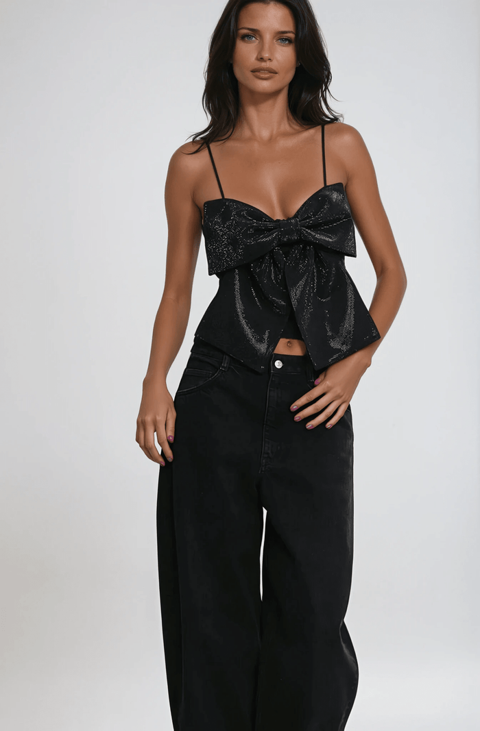 Women's Cropped Top — Bow Detail Sparkled Design