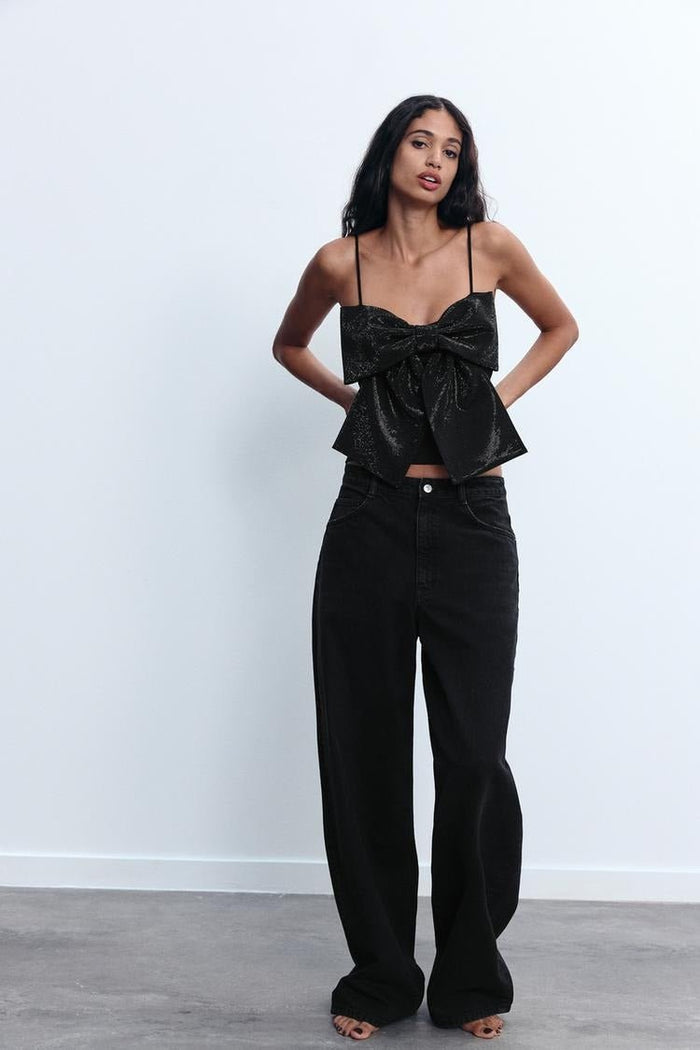 Women's Cropped Top — Bow Detail Sparkled Design