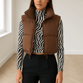 Women's Cropped Vest — Sleeveless High Collar Zipper Puffer