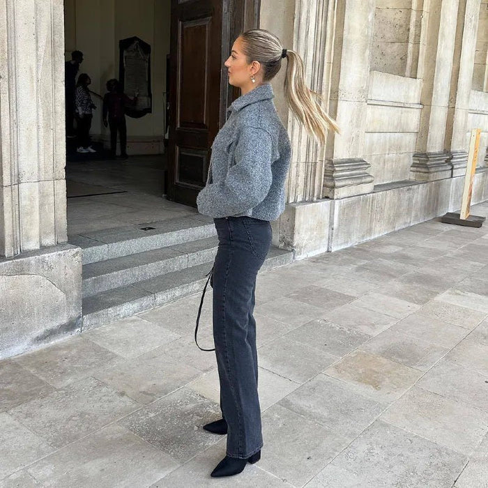 Women's Jacket — Cropped Length Long Sleeves Zip Fastening