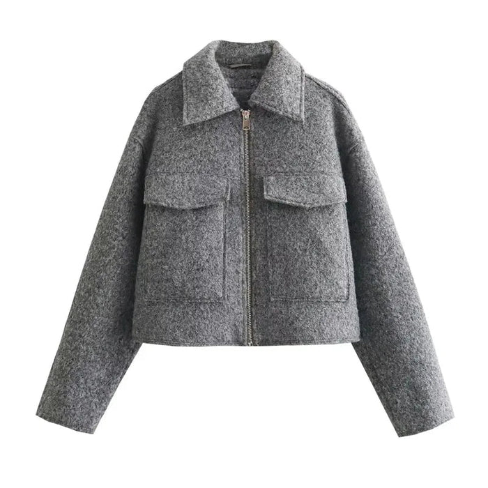 Women's Jacket — Cropped Length Long Sleeves Zip Fastening