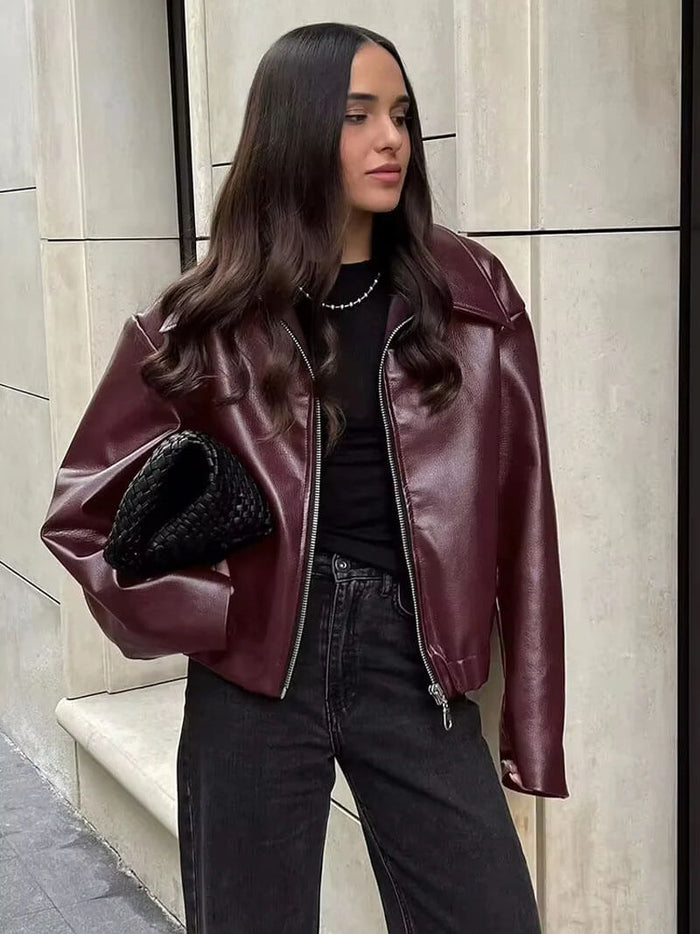 Women's Jacket — Front Zipper Closure Collared Neckline