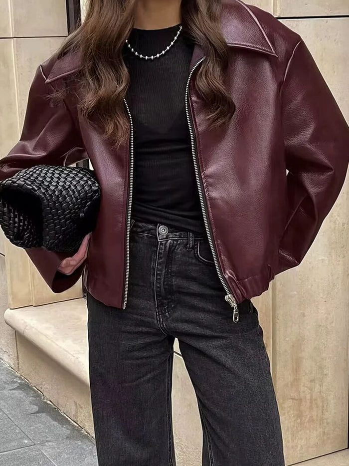 Women's Jacket — Front Zipper Closure Collared Neckline