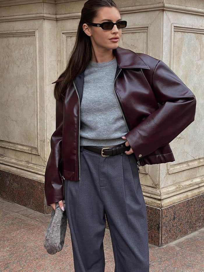 Women's Jacket — Front Zipper Closure Collared Neckline