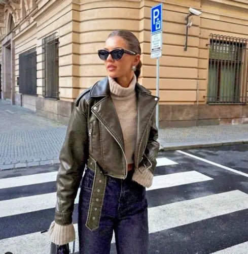 Women's Jacket — Oversized Fit Cropped Length Belted Closure