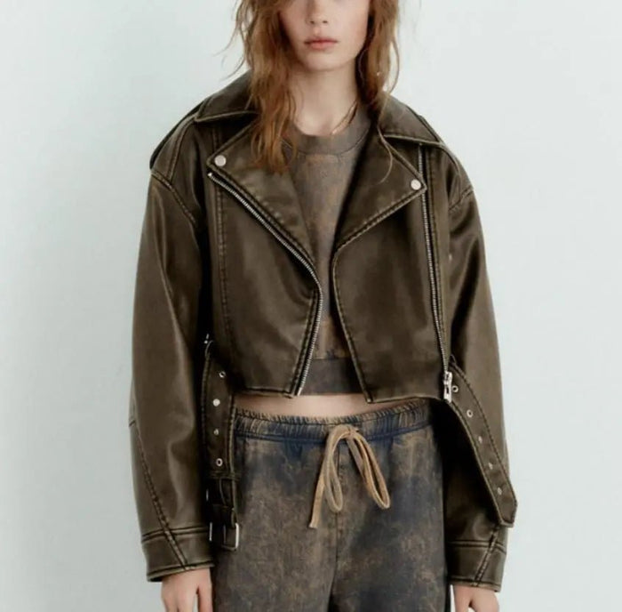 Women's Jacket — Oversized Fit Cropped Length Belted Closure