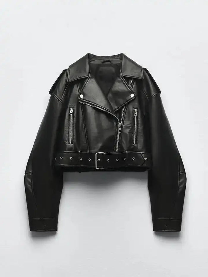 Women's Jacket — Oversized Fit Cropped Length Belted Closure
