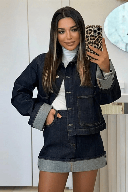 Women's Jacket & Skirt Set — Cropped Fit High Waist Mini Skirt