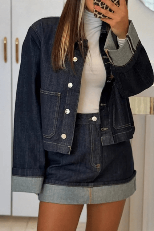 Women's Jacket & Skirt Set — Cropped Fit High Waist Mini Skirt