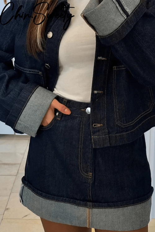 Women's Jacket & Skirt Set — Cropped Fit High Waist Mini Skirt