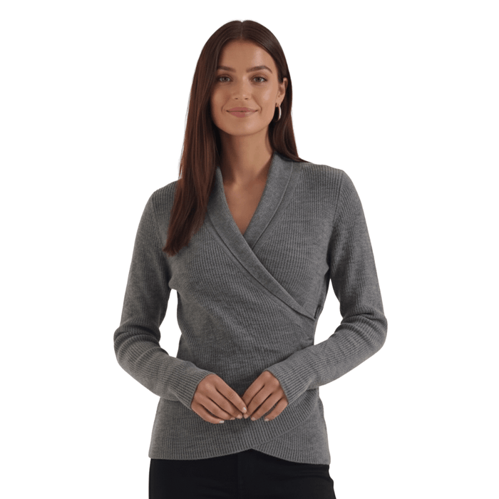 Women's Jumper — Close Fit Wrap Neckline Collar Design