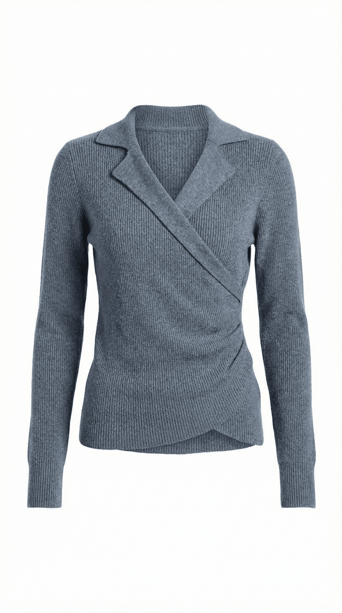 Women's Jumper — Close Fit Wrap Neckline Collar Design