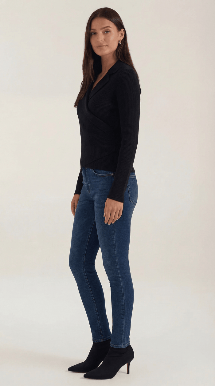 Women's Jumper — Close Fit Wrap Neckline Collar Design