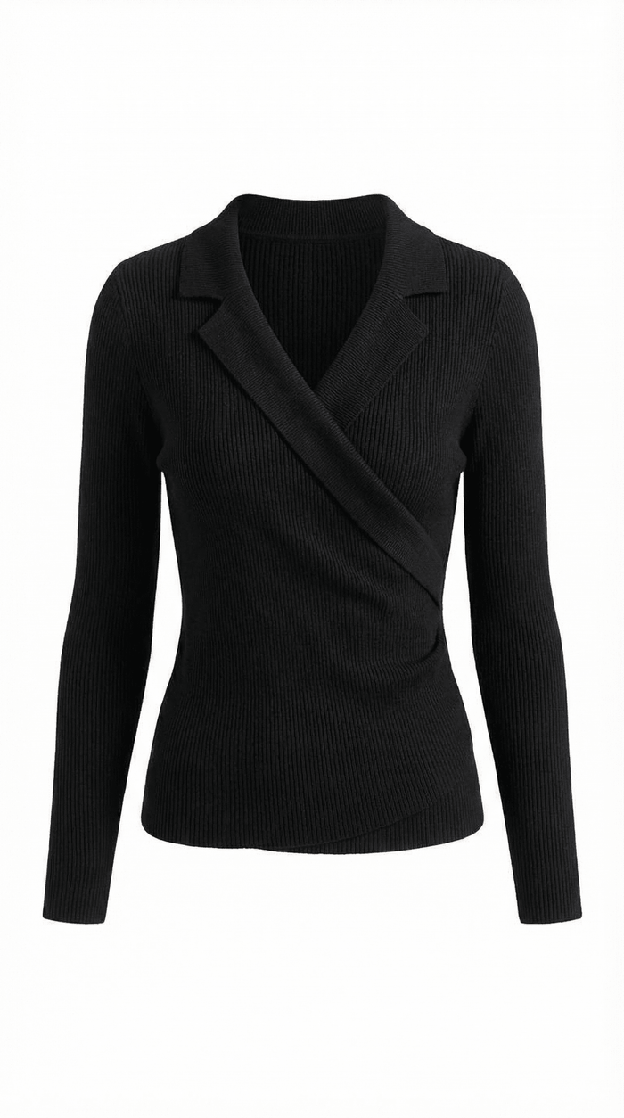 Women's Jumper — Close Fit Wrap Neckline Collar Design