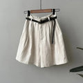 Women's Linen High Waist Pleated Shorts - Elastic Waistband