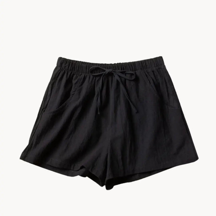 Women's Linen High Waist Shorts - Drawstring Closure Relaxed Fit