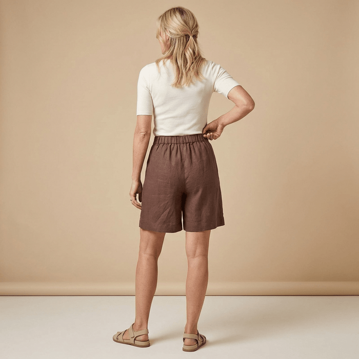 Women's Linen High Waist Shorts - Loose Fit Button Closure