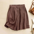 Women's Linen High Waist Shorts - Loose Fit Button Closure