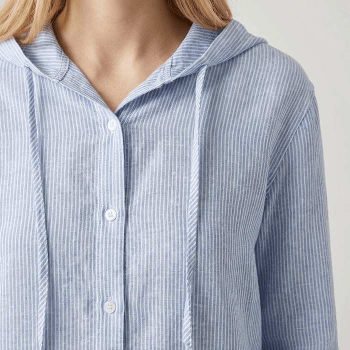 Women's Linen Shirt - Regular Fit Long Sleeve Button Closure
