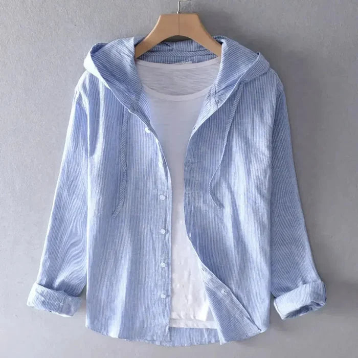 Women's Linen Shirt - Regular Fit Long Sleeve Button Closure