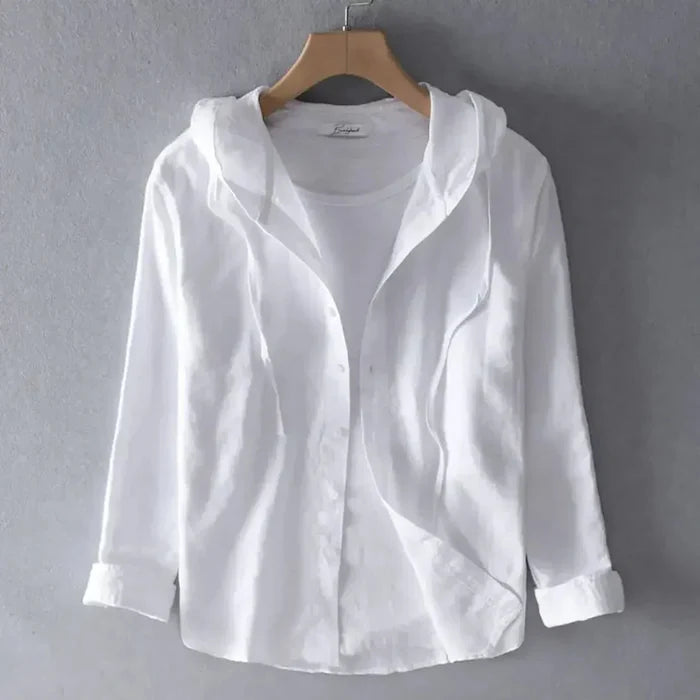 Women's Linen Shirt - Regular Fit Long Sleeve Button Closure