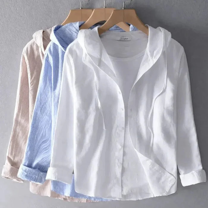 Women's Linen Shirt - Regular Fit Long Sleeve Button Closure