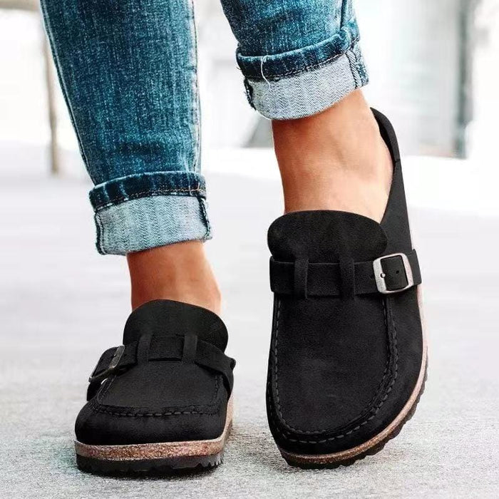 Women's Loafers — Slip-On Buckle Detail Closed Toe Low Profile