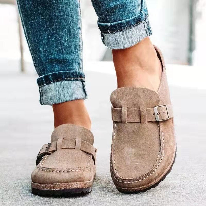 Women's Loafers — Slip-On Buckle Detail Closed Toe Low Profile