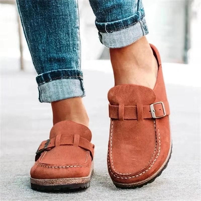 Women's Loafers — Slip-On Buckle Detail Closed Toe Low Profile