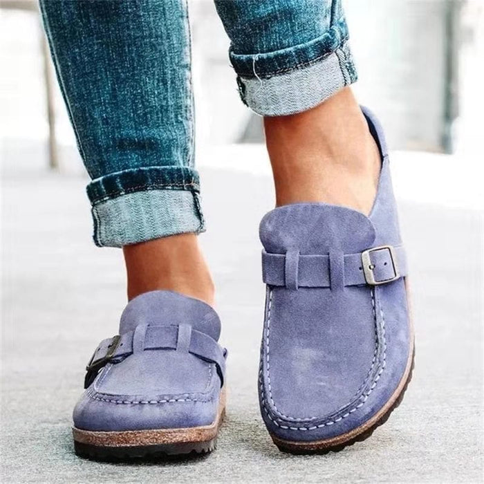 Women's Loafers — Slip-On Buckle Detail Closed Toe Low Profile