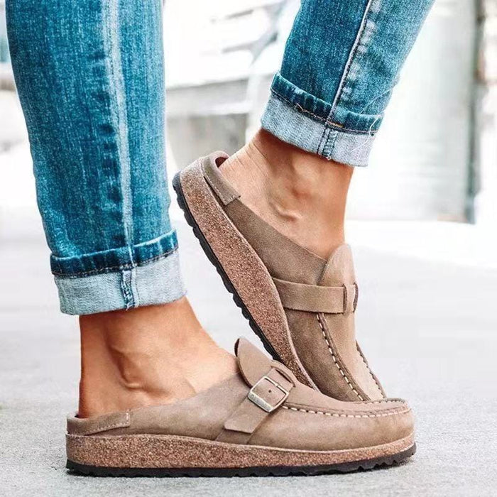 Women's Loafers — Slip-On Buckle Detail Closed Toe Low Profile