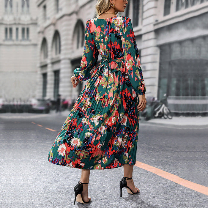 Womens Long-Sleeve Printed Dress In European And American Style