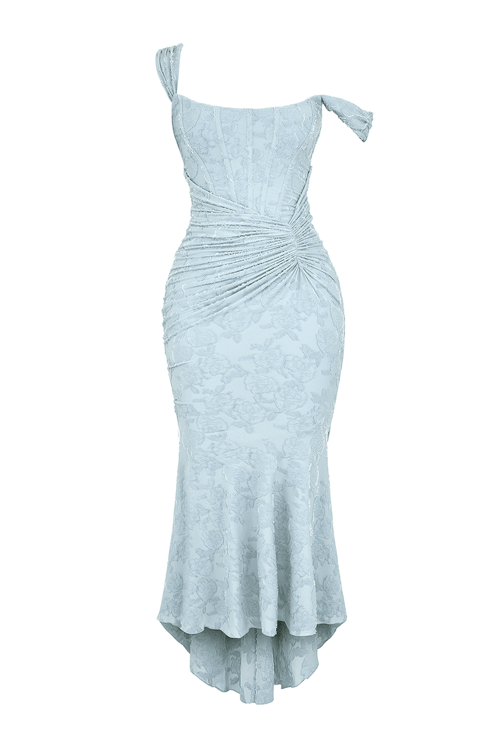 Women's Maxi Dress — Fitted Bodice Ruched Waist High-Low Hem
