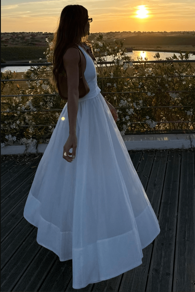Women's Maxi Dress — Fitted V-Neckline Front Button Detail Design