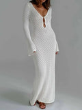 Women's Maxi Dress — Long Sleeve Keyhole Neckline Full Length