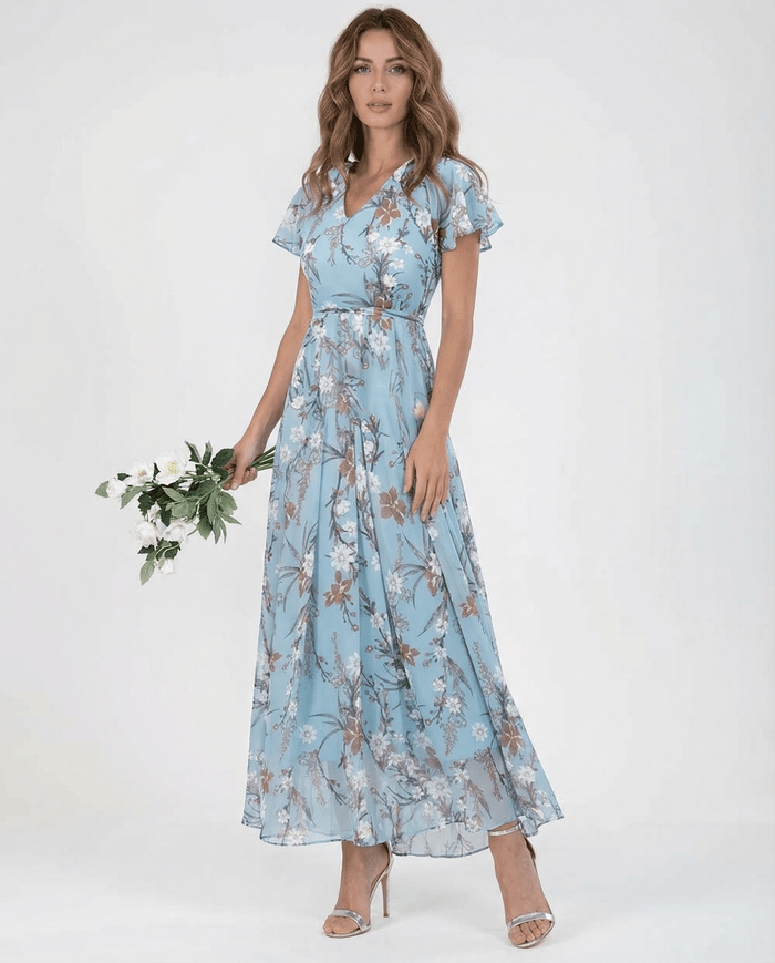 Women's Maxi Dress — One-Shoulder Neckline Bow Detail Design