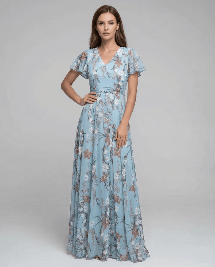 Women's Maxi Dress — One-Shoulder Neckline Bow Detail Design