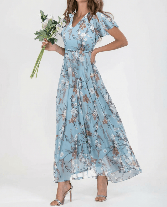 Women's Maxi Dress — One-Shoulder Neckline Bow Detail Design