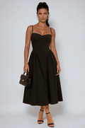 Women's Maxi Dress — Pleated Skater Sweetheart Neckline Design