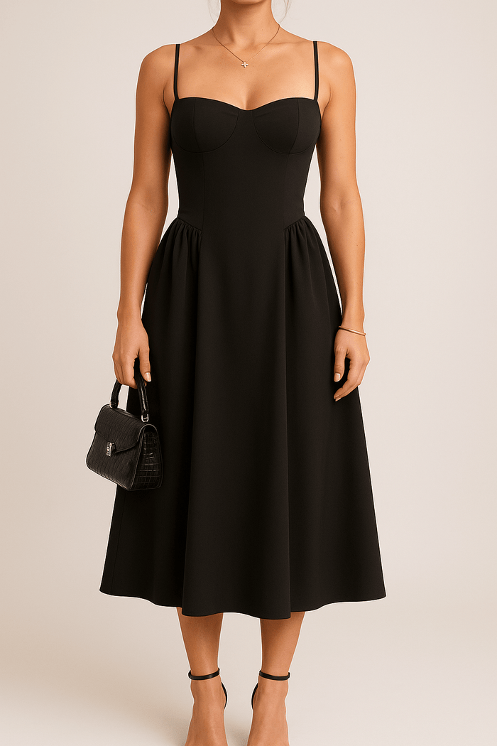 Women's Maxi Dress — Pleated Skater Sweetheart Neckline Design