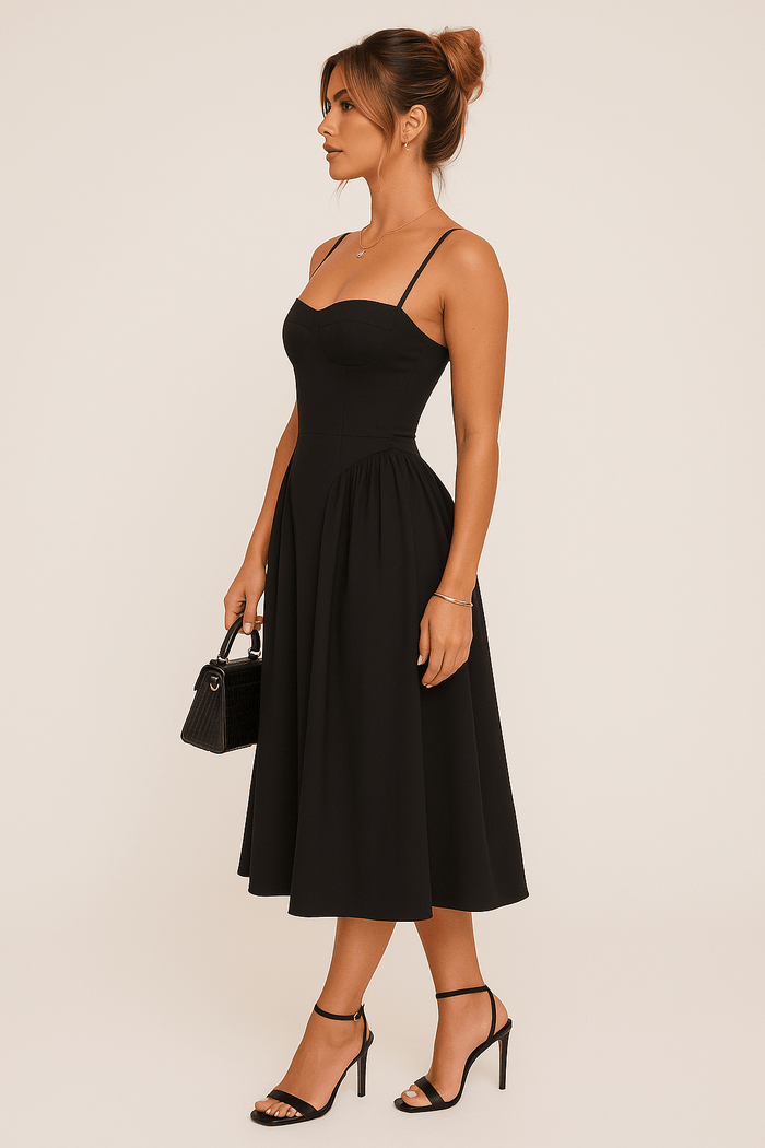 Women's Maxi Dress — Pleated Skater Sweetheart Neckline Design