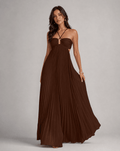 Women's Maxi Dress — Pleated Skirt Halter Neckline Open Back