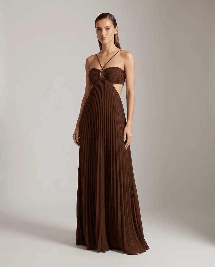 Women's Maxi Dress — Pleated Skirt Halter Neckline Open Back