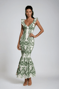 Women's Maxi Dress — Plunging Neckline Open Back Embroidered