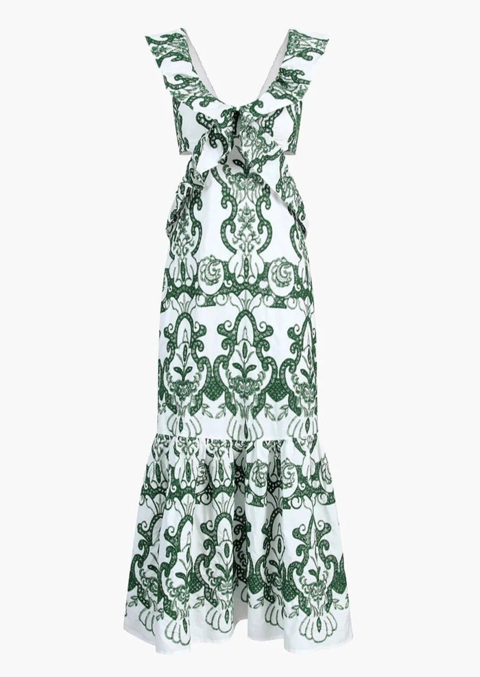 Women's Maxi Dress — Plunging Neckline Open Back Embroidered