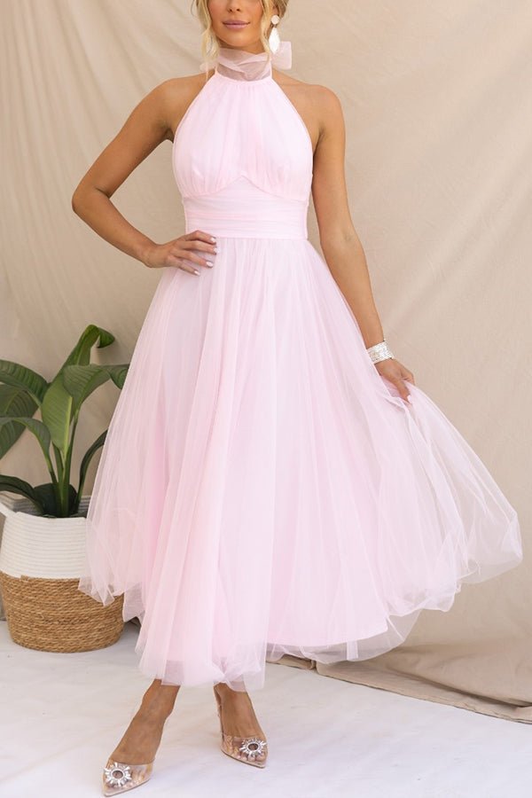 Women's Maxi Dress — Sleeveless Halter Neckline Design