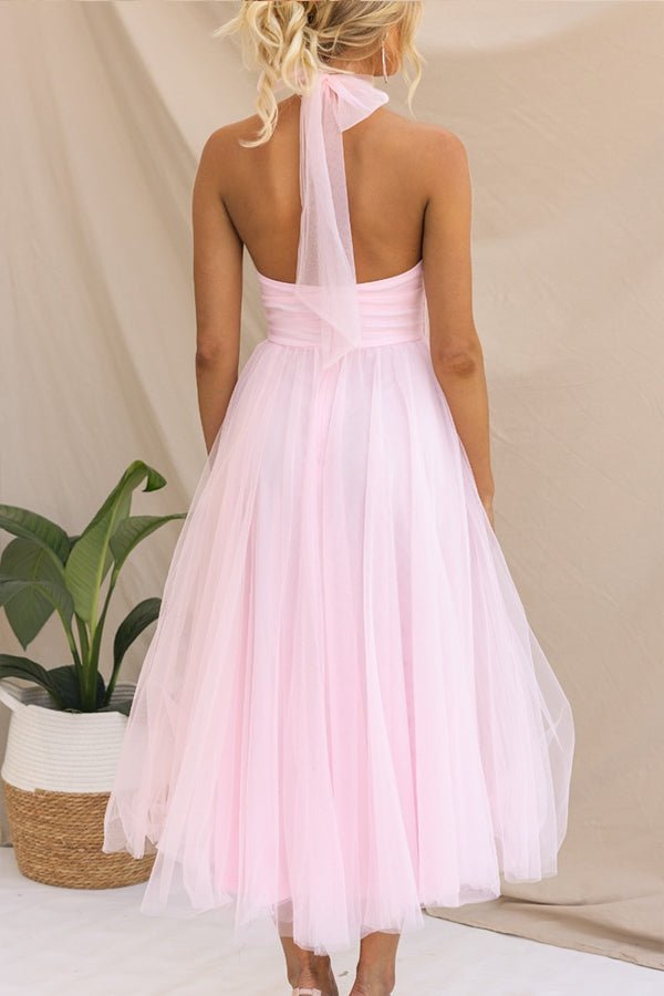 Women's Maxi Dress — Sleeveless Halter Neckline Design