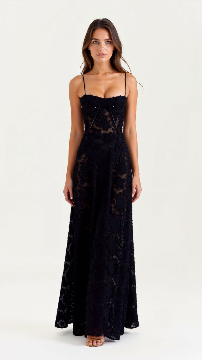 Women's Maxi Dress — Spaghetti Strap Corset Bodice Design